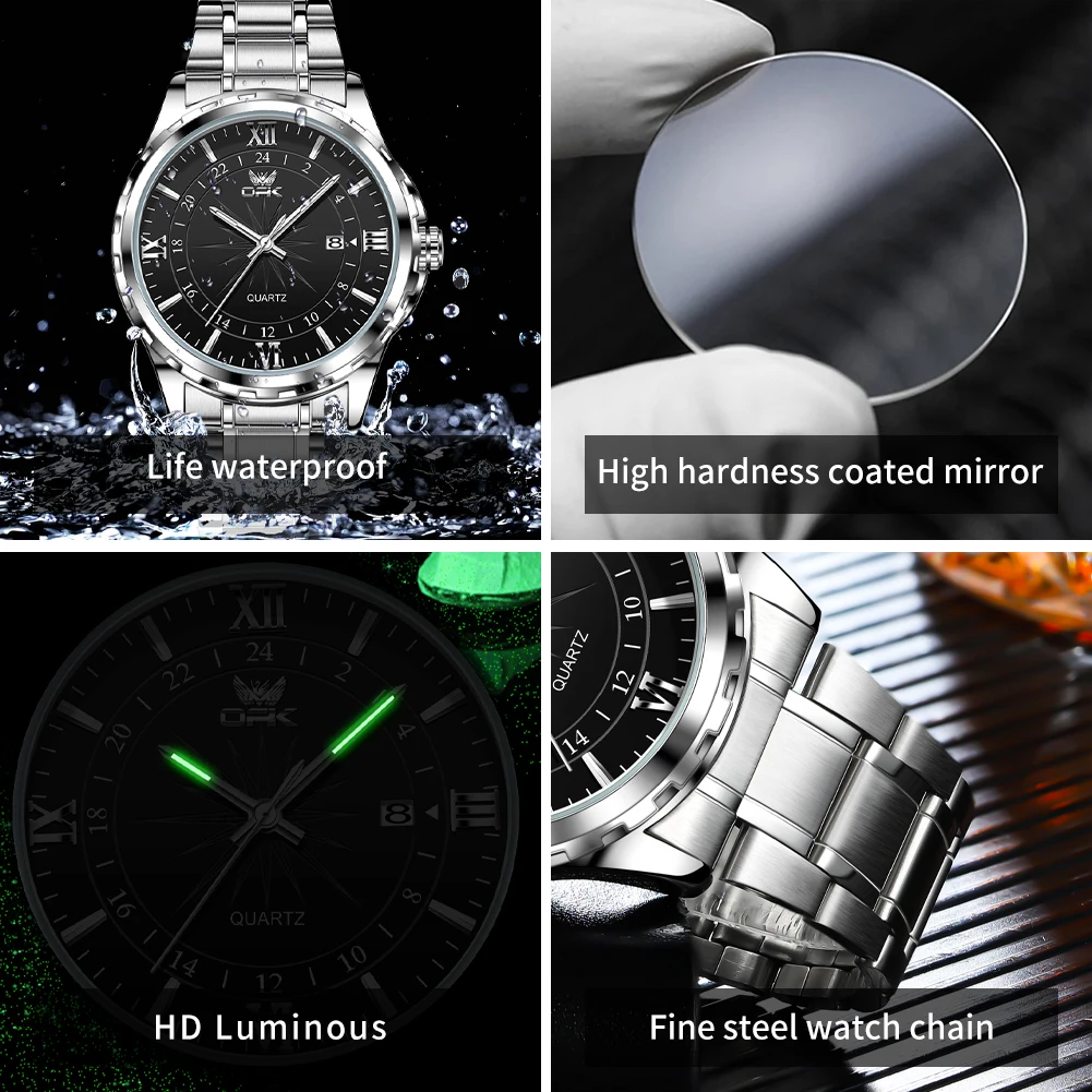 OPK 6003 Mens Watch Original Fashion Quartz Wristwatch Waterproof Luminous Watches For Men Chronograph Date Reloj Hombre