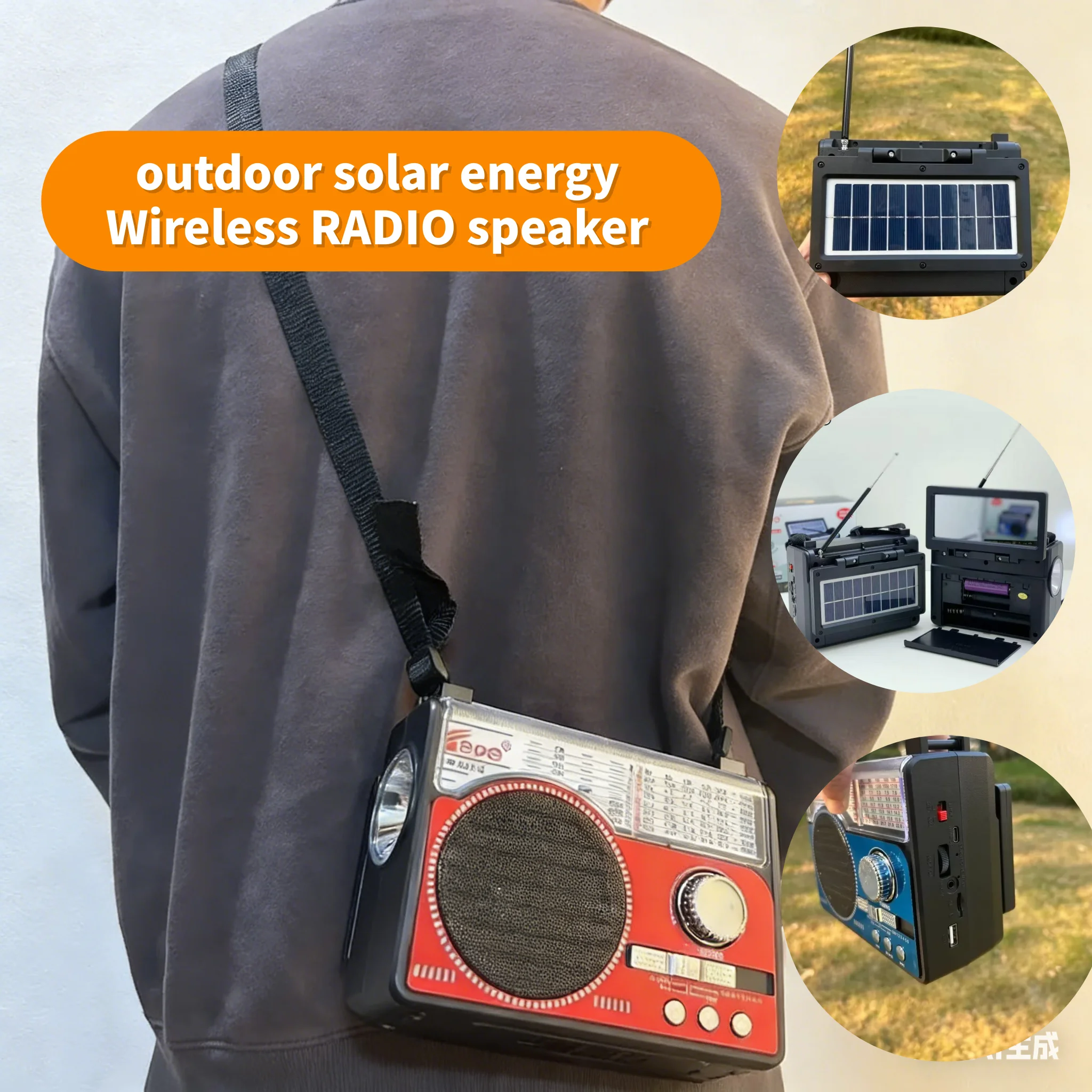 

Портативное уличное радио AM/FM/SW с телескопической антенной, MP3-плеером, подсветкой, солнечной зарядкой и беспроводной Bluetooth-колонкой