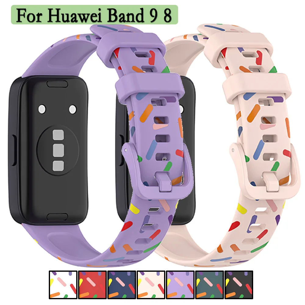 Watchband For Huawei Band 9 Colorful Soft Silicone Sport Band For Huawei Band 8 Rubber Strap Bracelet Watch Accessories Correa