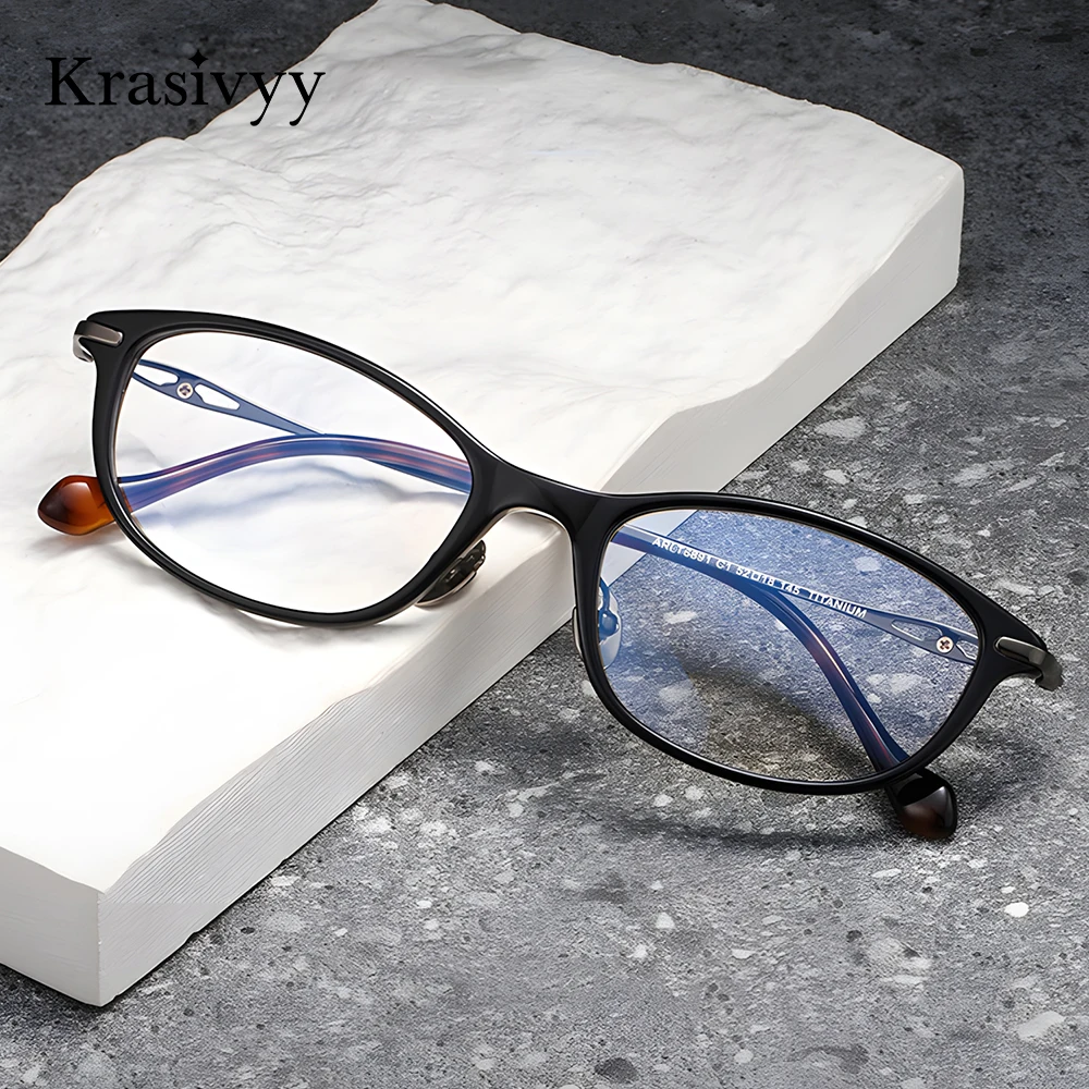 

Krasivyy Oval Titanium Glasses Frame Women Acetate Ultralight Luxury Prescription Optical Eyeglasses Lady European Brand Eyewear