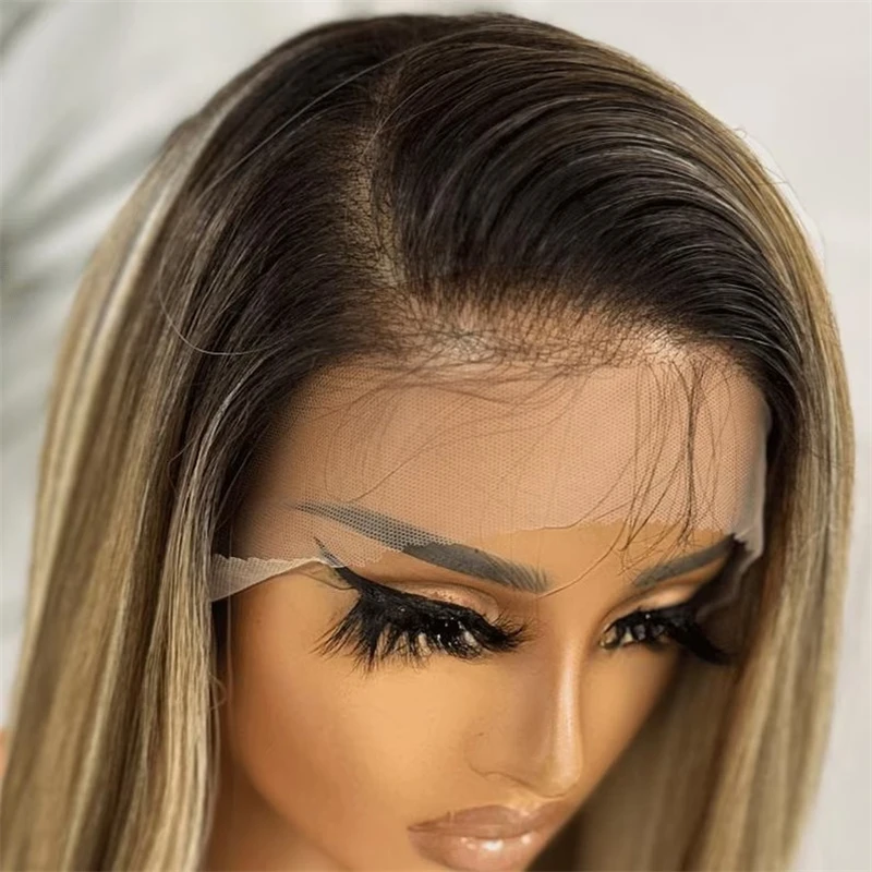 

Прямой пепельно-коричневый золотисто-русый термобезопасный синтетический парик фронта шнурка Синтетический HD парик фронта шнурка сверху Женский парик со средним пробором