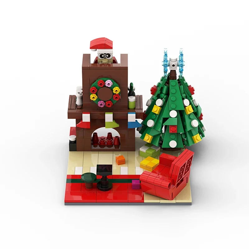 Tema de natal inverno lareira casa blocos de construção conjunto diy cena bloco de construção modelo crianças brinquedo presente natal