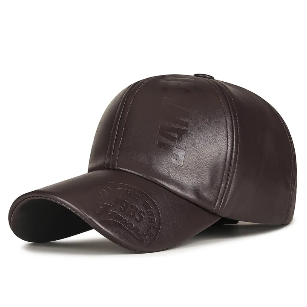 

Adjustable Leather Baseball Cap Casual Wear Trucker Caps Men Vintage Hat Snapback PU Leather Sun Protection Hat Dad Hat