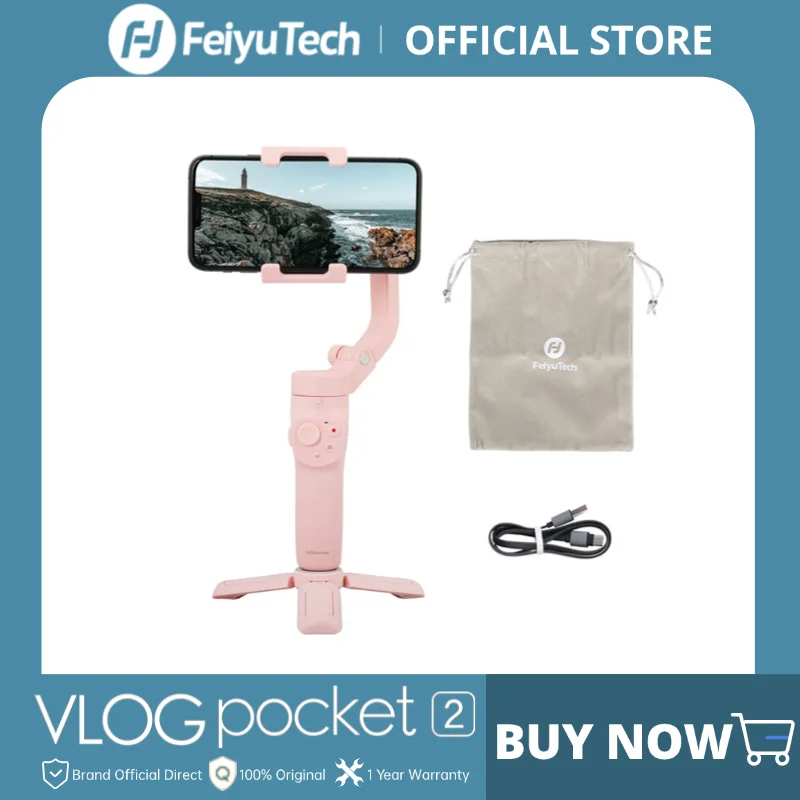 FeiyuTech Official VLOG Pocket 2 MINI Handheld Smartphone Gimbal Stabilizer selfie stick for iPhone 14 13 12,Samsung, Xiaomi