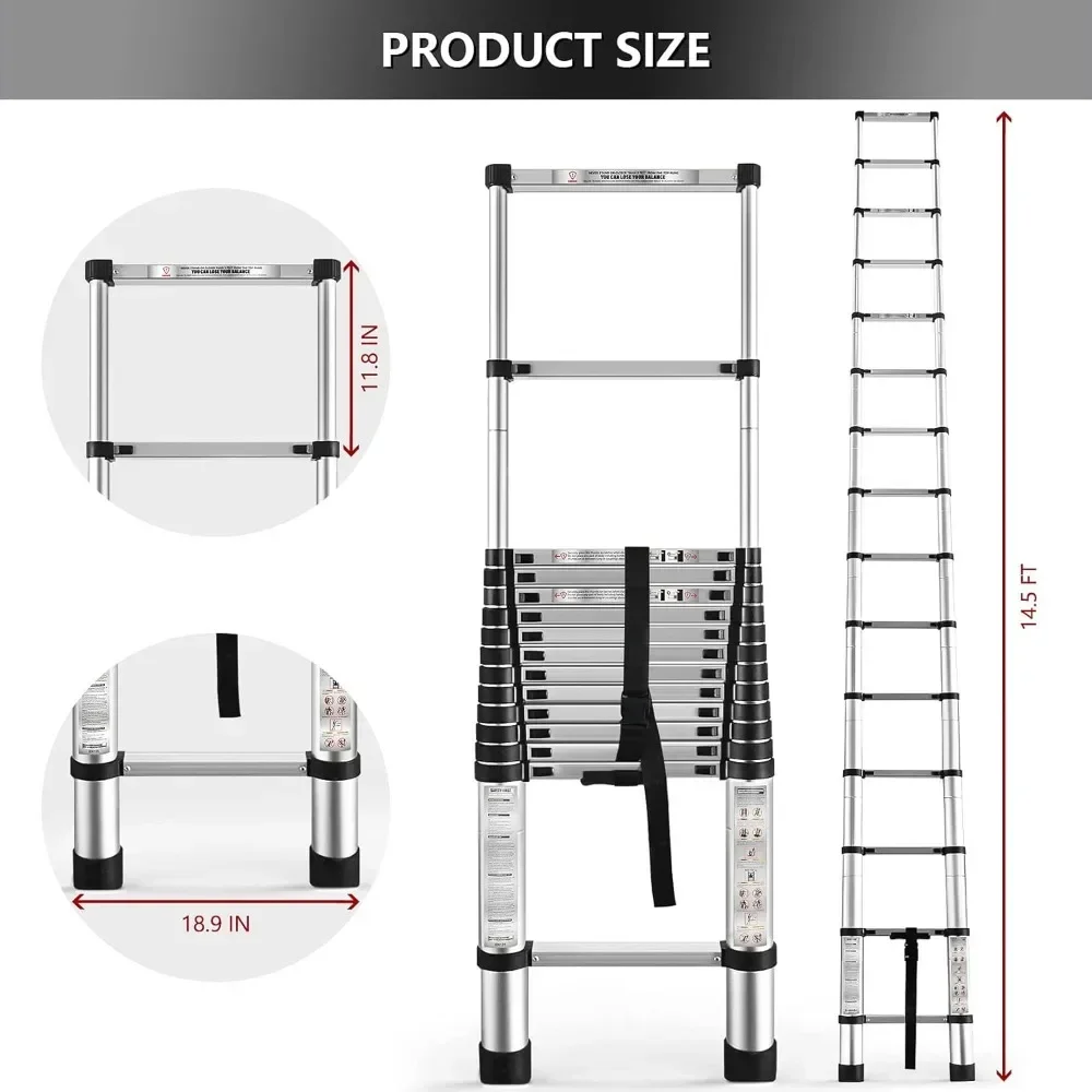 

14.5FT / 4.4M Aluminum Telescopic Ladder Folding Step Inward Sliding Retraction Extension Multi-Use Non-Slip Collapsible Ladder