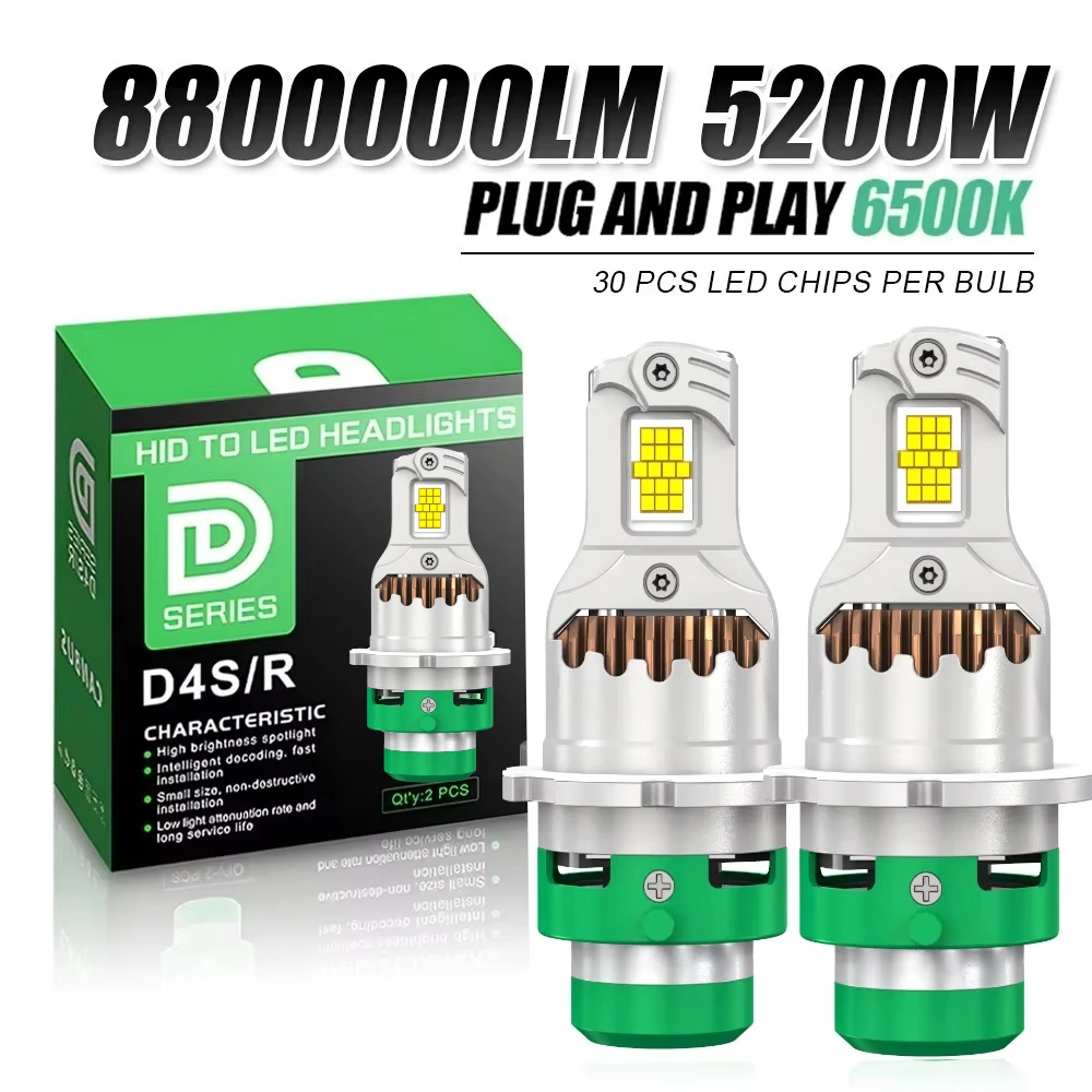 D2S D4S Led Car Headlights Bulb D2R D4R LED Car Light High Power 5200W 1:1 Plug and Play 9980 CSP Chip Turbo Lamp 6500K White