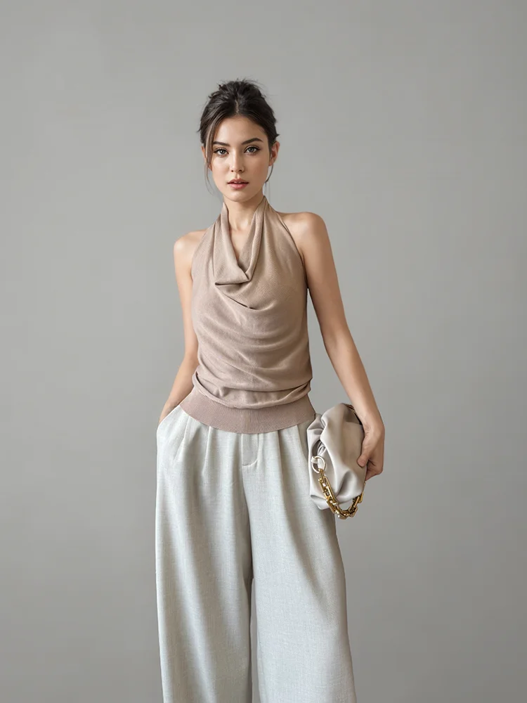 

ANGJIA Knitted Ne Hanging Bal Vest Summer Elegance Color Loose Svel Top Women's Faion Commute Sle