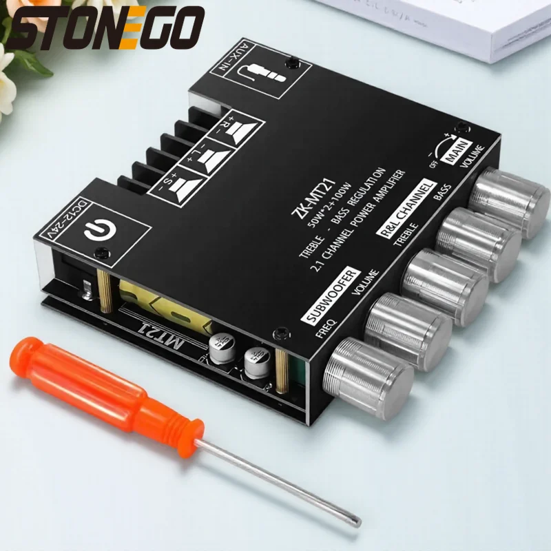 

Bluetooth-усилитель для сабвуфера 50Wx2 100W, 12V-24V, с регулировкой басов и высоких частот, DIY модуль для домашнего кинотеатра