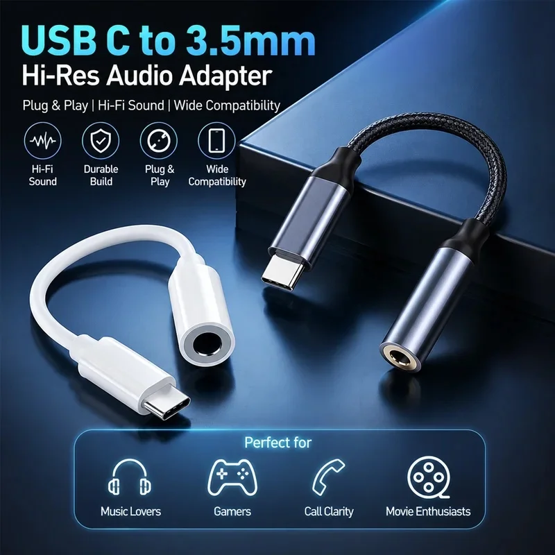 USB Type C To 3.5mm Digital Audio Aux Adapter Type-C Headphone Jack Converter Cord For Samsung Xiaomi Redmi Poco Pixel LG Phones