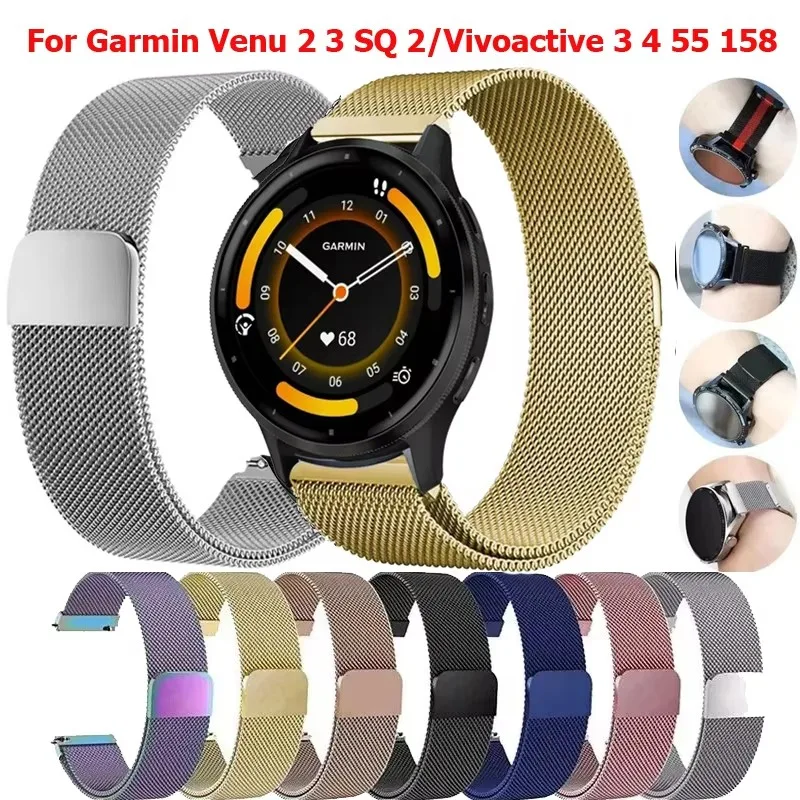 

22mm 20mm Milanese Loop Strap Forerunner 245 265 965 645 745 For Garmin Venu 2 3 SQ2 For Garmin Vivoactive 3 4 5 Active Bracelet