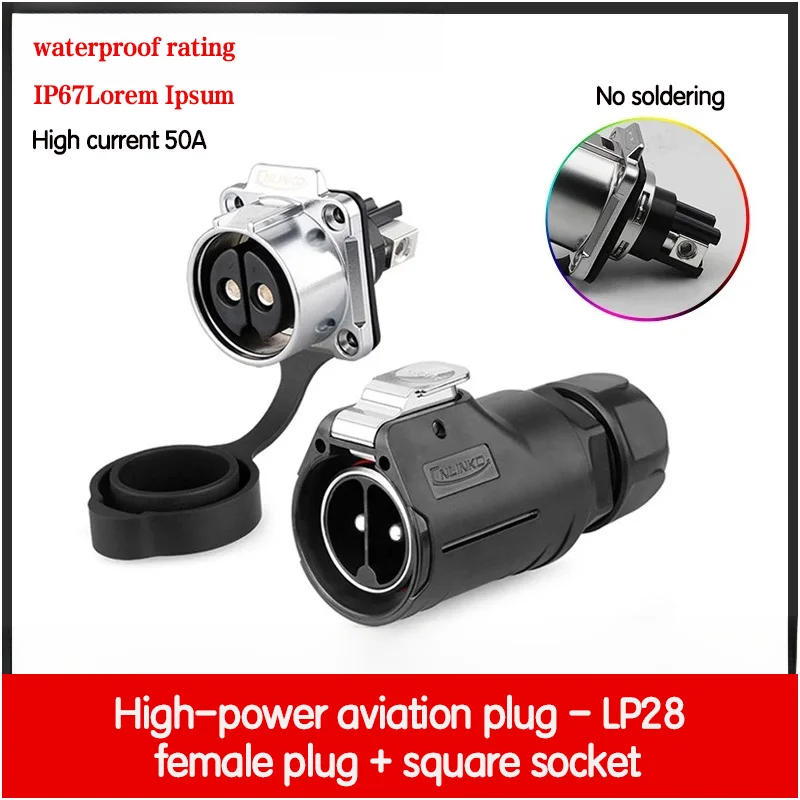 LP28 Waterproof Aviation Connector 2/3/8Pin 50A Electrical Fast Charge Male Plug Female Socket  E-bike Charging Interface