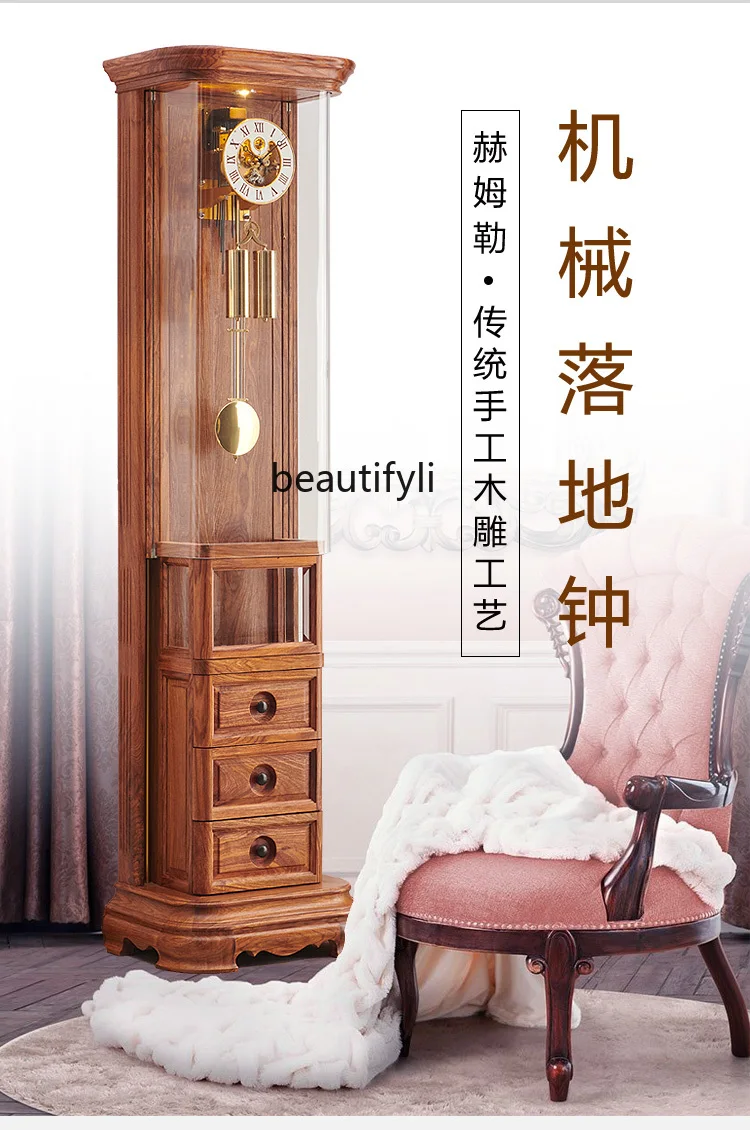 Mechanical Floor Clock Living Room European Style Villa Clock New Chinese Retro Large Pendulum Clock