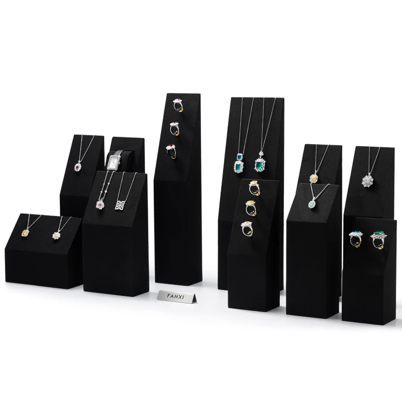 Oirlv Jewelry Display Stand Block Black Jewelry Holder For Watch Ring Necklace Black Jewelry Stand Block Ring Display Rack Set