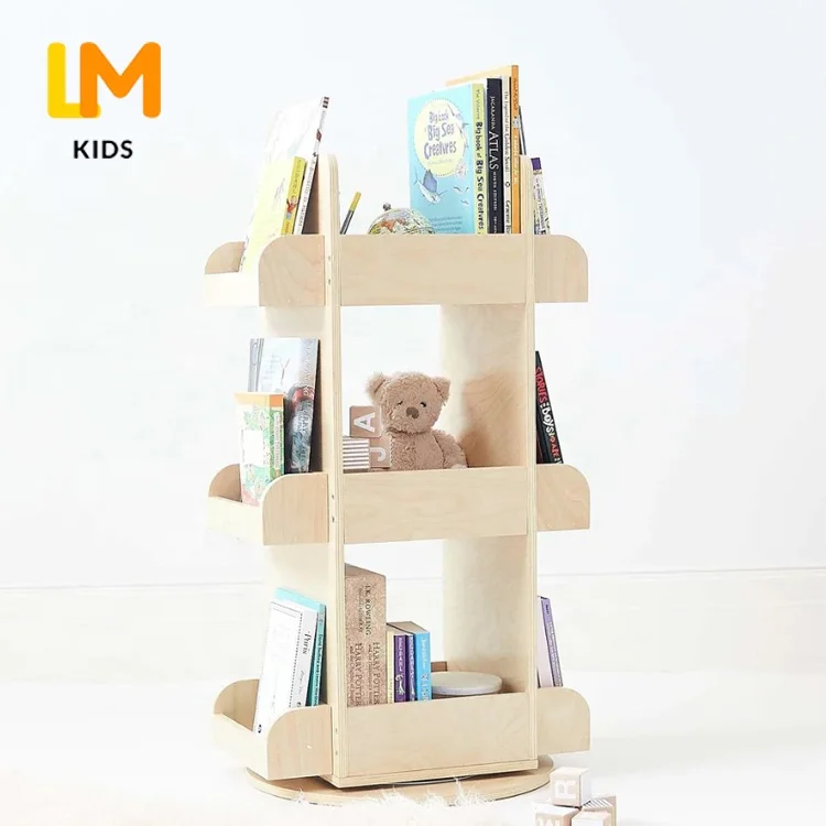 LM KIDS 2 in 1 Rotating Bookshelf Toy Organiser library furniture book shelve Kid Wooden Cubbies Montessori bookcases