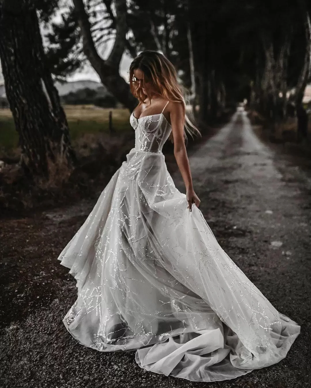 Vestido De Noiva Longo De Tule Boho, Vestidos De Noiva Frisados Sexy, Pescoço De Espaguete, Vestidos De Casamento De Linha A Cristal