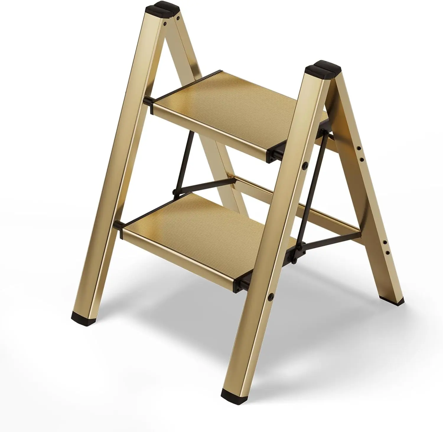 

2 Step Stool, Aluminum Foldable Step Ladder, Lightweight Stable Stool with Wide Non-Slip Pedals, 330lbs Bearing Capacity