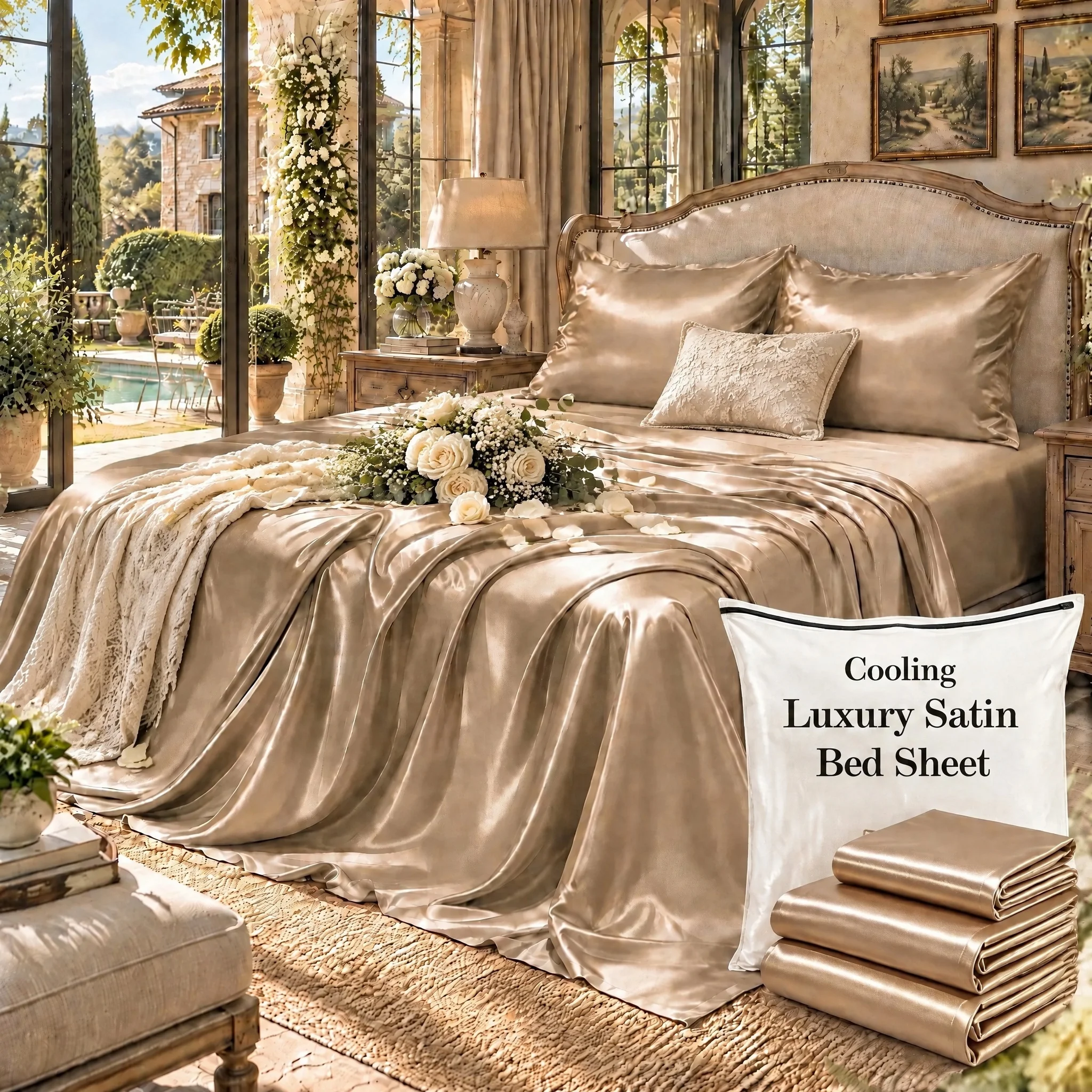 Cooling Bed Sheet Set Available in 3/4Pcs, 15 Inch Deep Pocket, Smooth Gentle Bedding for Hair Skin, Back to School Bedroom Styling, Random Color