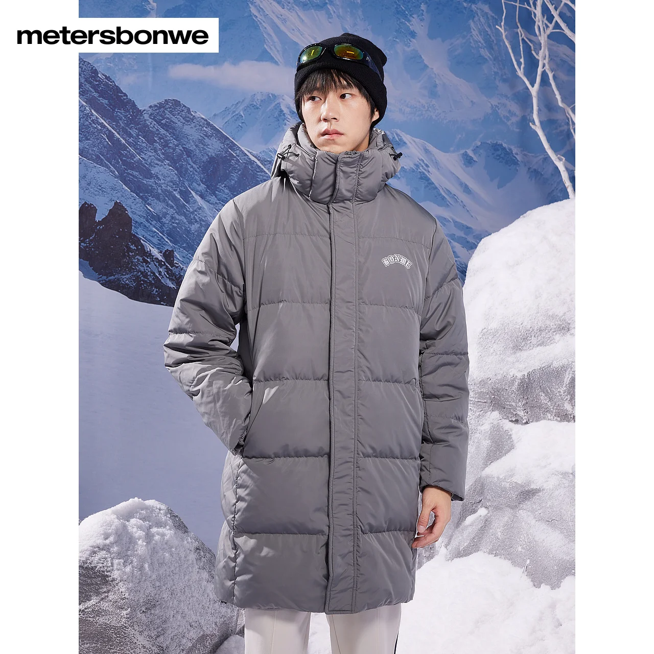 Metersbonwe-Jaqueta comprida masculina com capuz, casaco grosso básico de inverno, jaquetas quentes, tops soltos casuais, moda masculina, novo, 2023