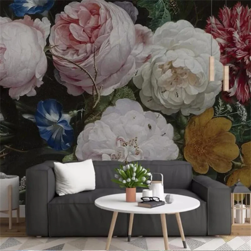 

beibehang wall paper Custom photo wallpaper mural 3D European retro hand-painted flowers TV background wall papel de parede 3d