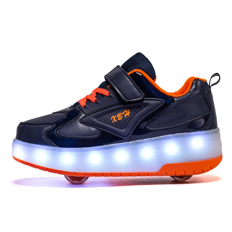 Zapatos de Skate de alta calidad para niños, zapatillas luminosas con luz LED, zapatos de dos ruedas para niños y niñas con carga USB