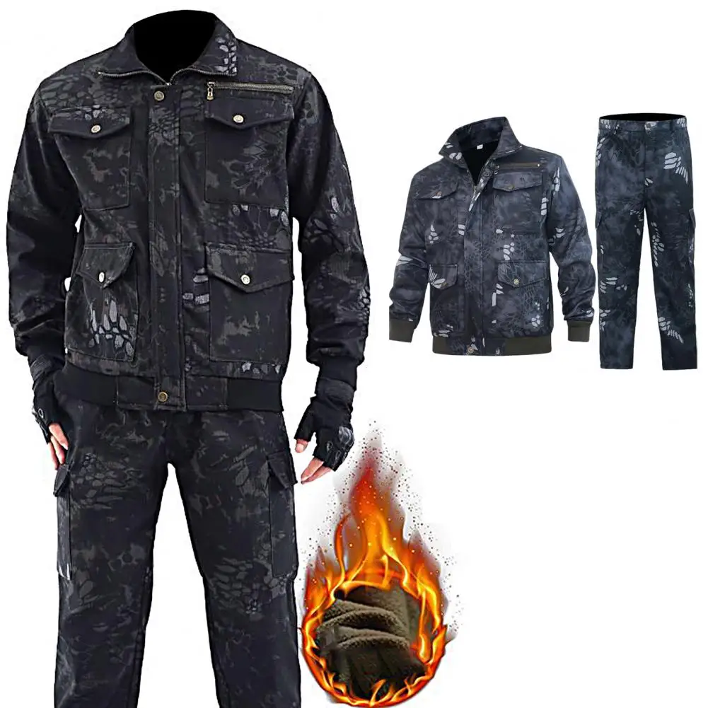 Military Long Sleeve Fleece Lining Cargo Coats Pants Sets Men Tracksuit Multi Pockets Training Outfit Male ropa hombre