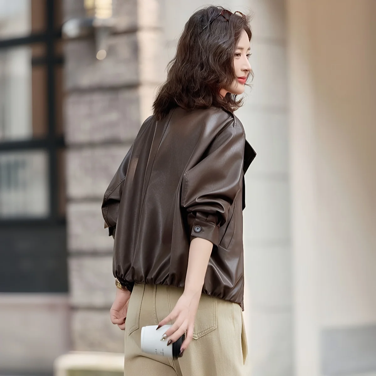 Retro sle feminino ort jaet primavera outono coreano solto casual retro casaco de couro do plutônio na moda fechamento com zíper longo sve