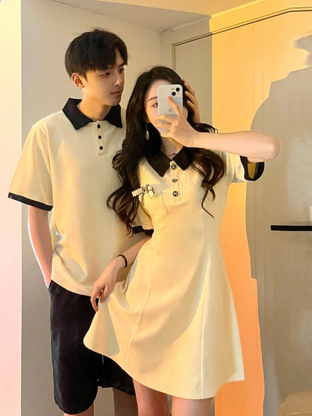 Été nouveau col ort Sve t-shirt Dr collège Sle femmes Dr une jupe un irt coton Polyester mélange jupe