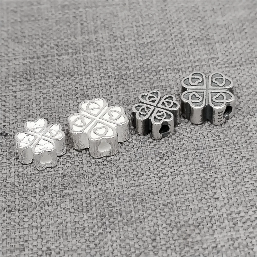 2pcs of 925 Sterling Silver Heart Clover Beads 2-Sided for Bracelet Necklace 6mm 7.5mm