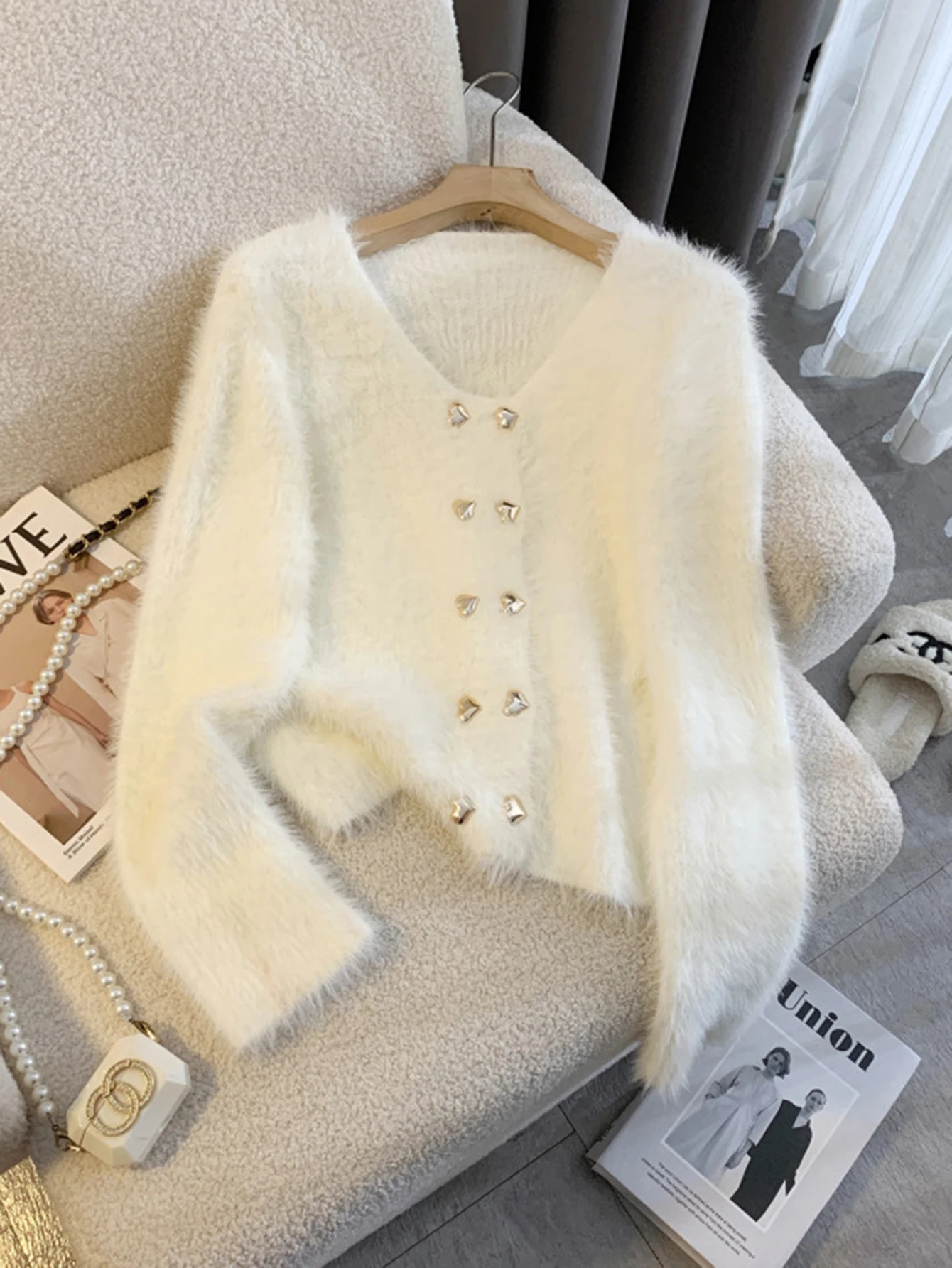 

Женский кардиган осень-зима модный приличный Однобортный однотонный женский с v-образным вырезом и длинным рукавом