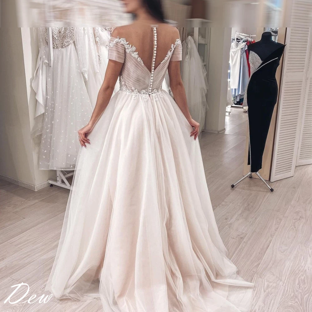 カスタマイズされたホワイトチュール絶妙なアップリケモダンなウェディングドレス高品質ブライダルパーティー繊細な恋人のブライダルドレス