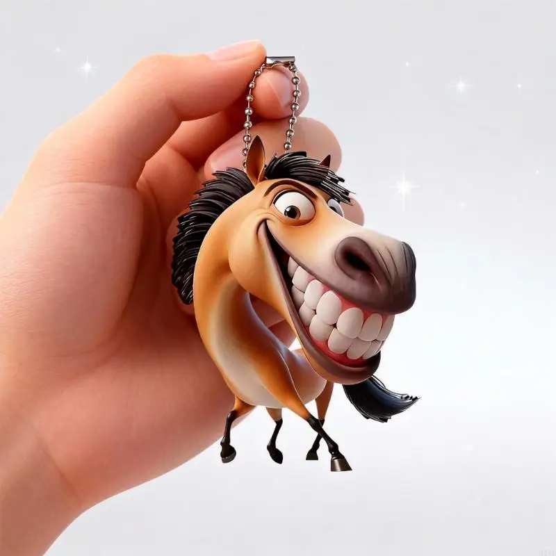 

M76E Elegant Chain Design Acrylic Large Mouth Horse 2D Pendant Vehicle Ornament Suitable for Auto Decors Gift Give Occasions