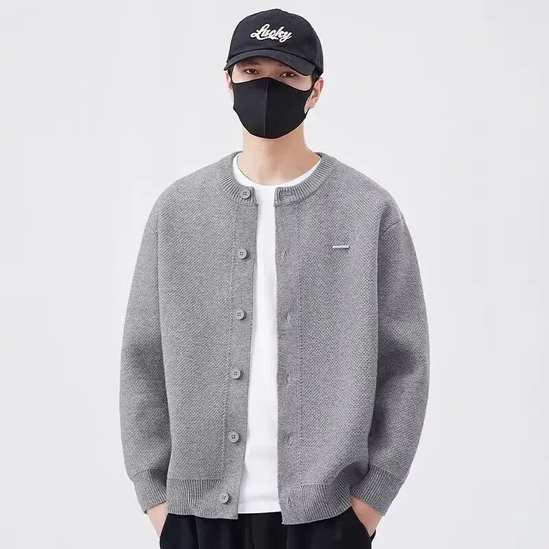

New Men's Cardigan Sweater Oversized Single Row Button Sweater Winter Warm O Neck Sweater Solid Color Cool Top Men's Clothing