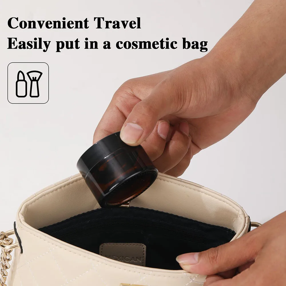 10Pcs Amber Glass Jars with Lids, 20/30/50ml Small Glass Jars with Inner Liners, Reusable Empty Bottles Round Cosmetic Container