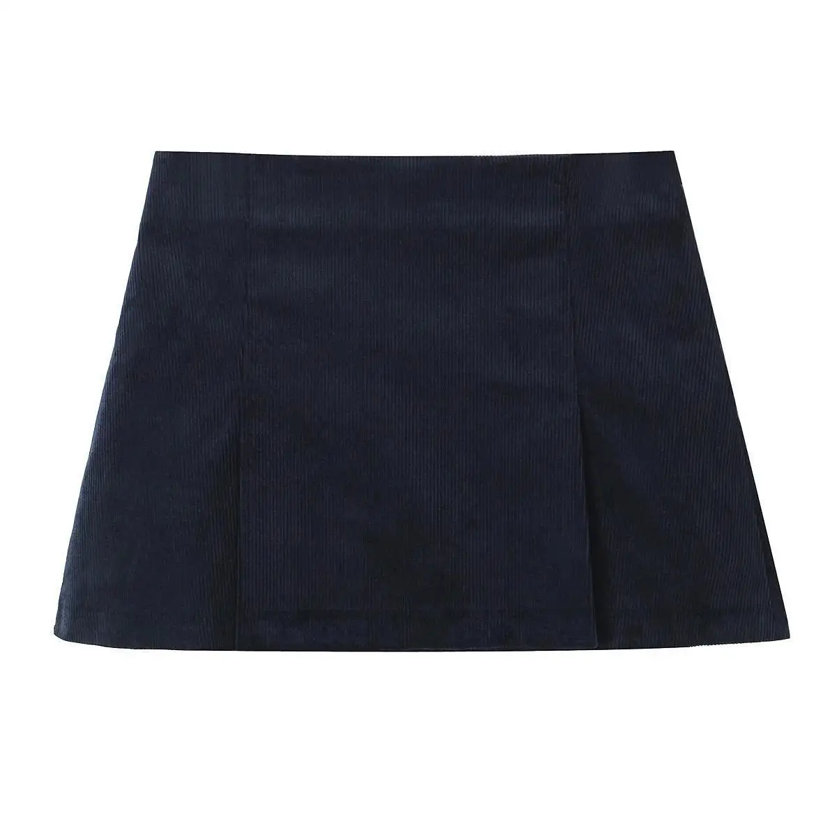 Corduroy Deep V-Neck Top and Mini Skirt Matching Set in Dark Blue for Women