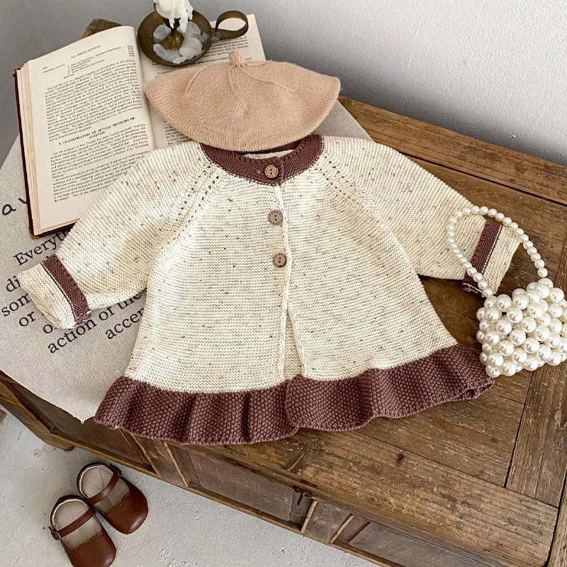 Autumn New Trendy Girl Baby Clothing Dotted Yarn Lotus Leaf Display Fashion Versatile Knitted Cardigan Coat