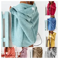 Women Hooded Cardigan Spring Knitted Pink Gray Autumn Winter Elegant Long Outerwear Maxi Y2k Sweater Coat Soft Jacket Pullovers
