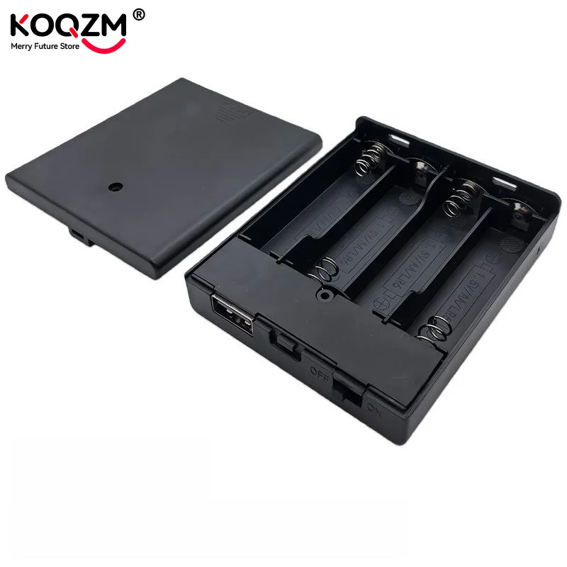 4 Slots AA Battery Holder with USB Socket& Switch Converts to 5V DC Power Bank Portable Power Box for Small Devices No LED Light