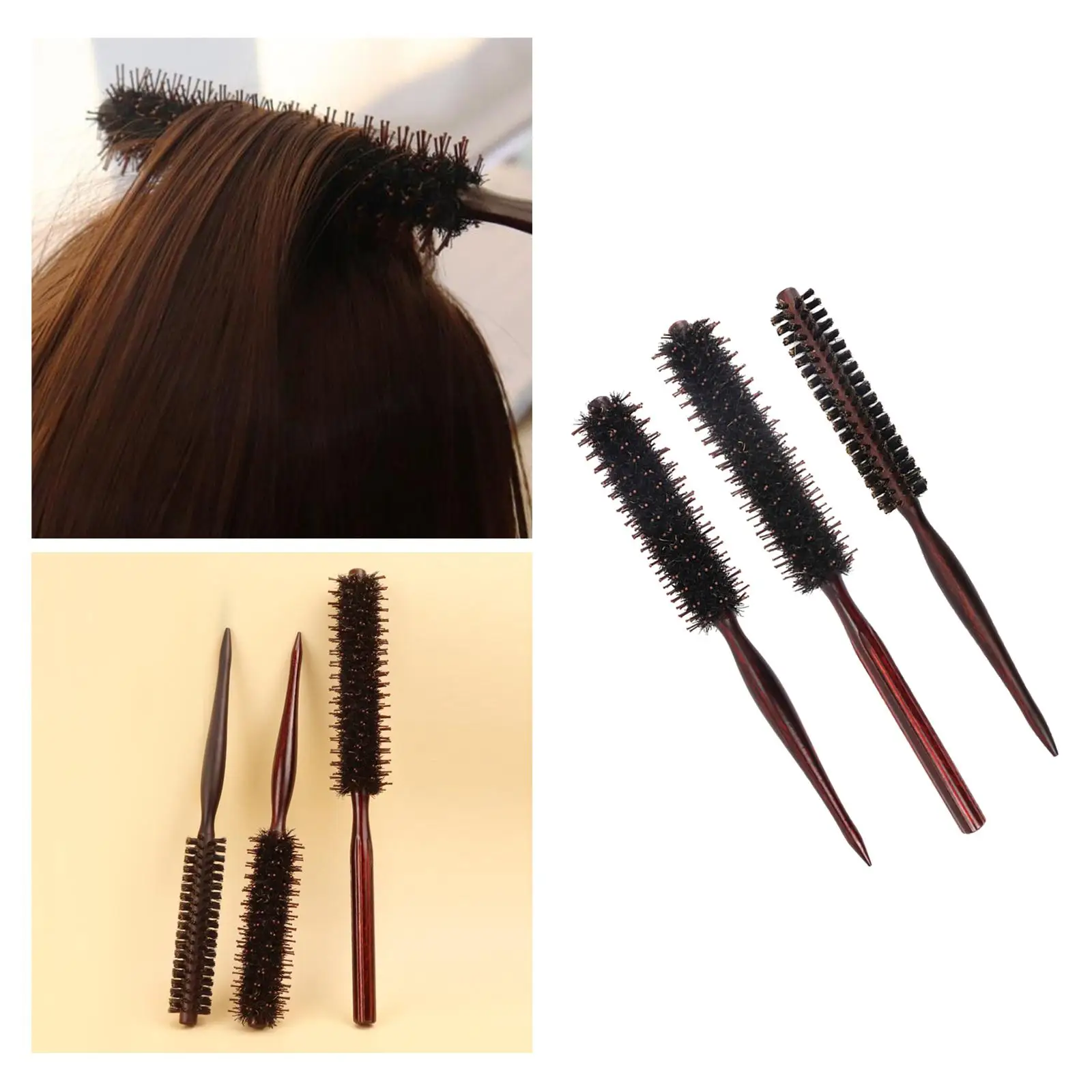 Natural Boar Bristle Hair Brush Hair Comb Small Roller Round Brush Roll Comb Wind Comb for Styling Blowing Bangs Men Women Home