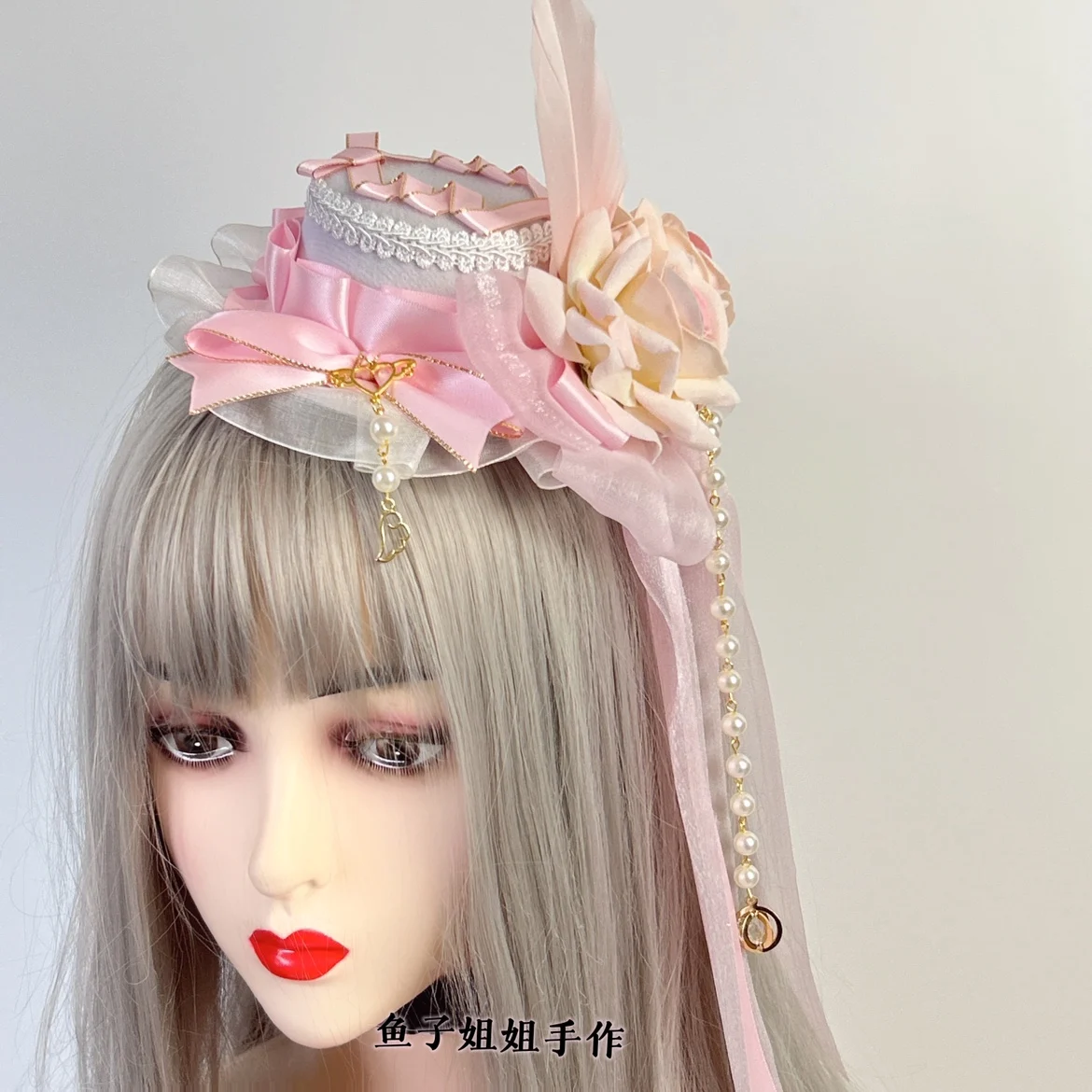 Lolita Suit Rose Hair Clip Hair Accessories Lolita Flower Wedding White Blue Pink Feather Tiara Ball Top Hat