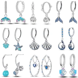 Women's Ocean Theme 925 Silver Dolphin Sea Star Shell Sea Turtle Original Design Fashion Earrings Party Best Delicate Jewelry