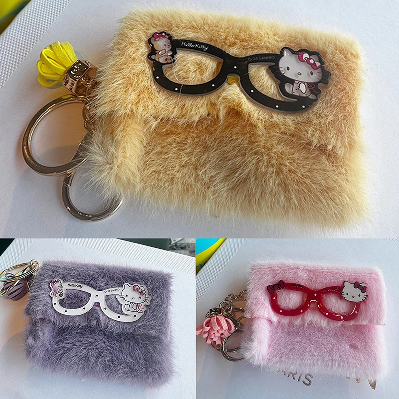 sanrio Cartoon Hello Kitty Plush Coin Bag KT Cat Money Change Purse Creative Plush Small Wallet Earphone Storage Bag W/Keychain