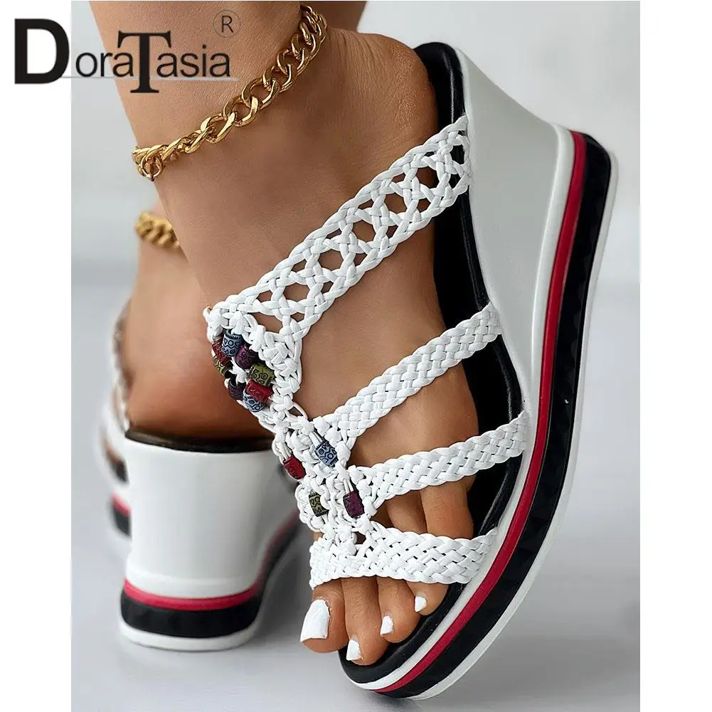 New Ladies Platform Slides Fashion Colorful Beaded Wedges High Heels Summer women's Slippers Casual Party Sandal Woman Shoes