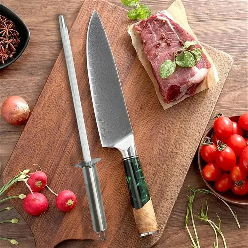 Knife Sharpening Rod 11Inch Kitchen Honing Steel Knife Sharpening Carbon Steel Durable Stainless Steel Knife Sharpener