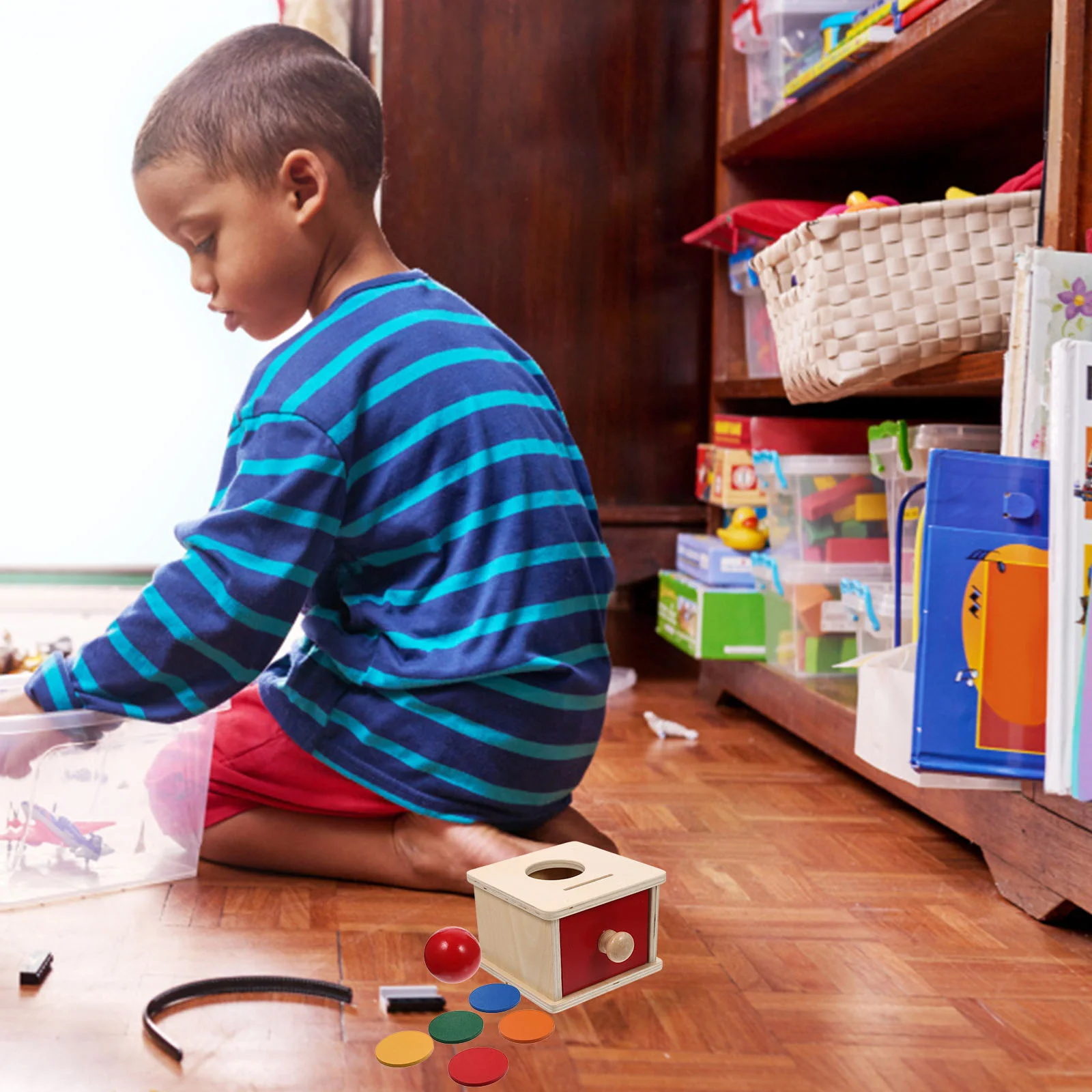 Tiroir à pièces de monnaie Montessori, aide pédagogique, jouets en bois pour enfants en bas âge