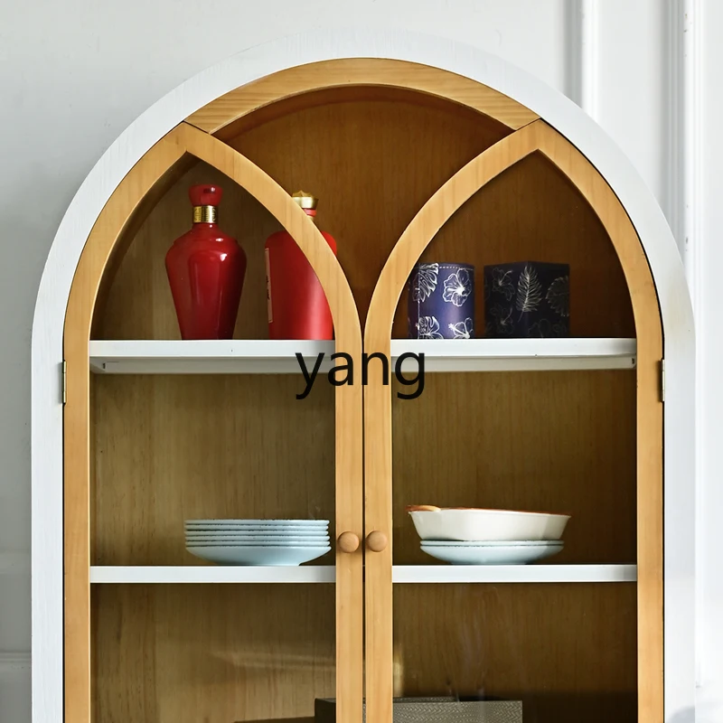 LMM solid wood wine cabinet living room wall display cabinet retro old glass door dining side cabinet storage