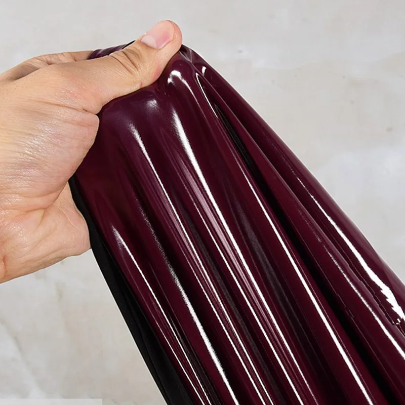 New Wine Red Elastic Shiny Mirror PU Leather Fabric Waterproof Clothing Designer Fabric Sewing Material DIY Tights Pants Clothes