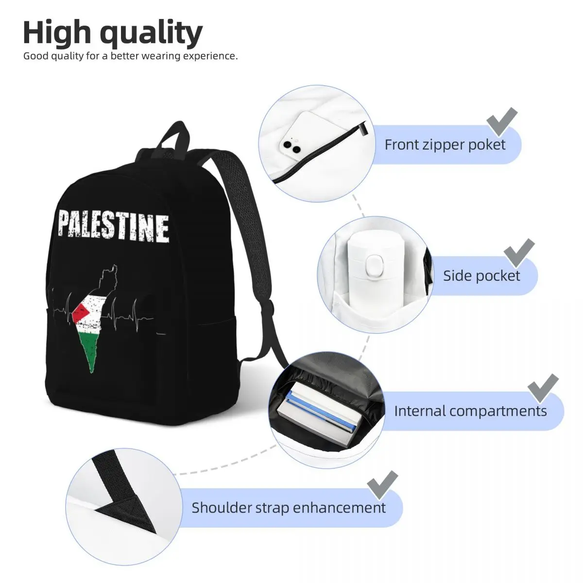 Mochila escolar alta para homens e mulheres, bolsa de ombro esportiva, mochila para caminhadas e viagens, bandeira de Israel, bandeira de Israel