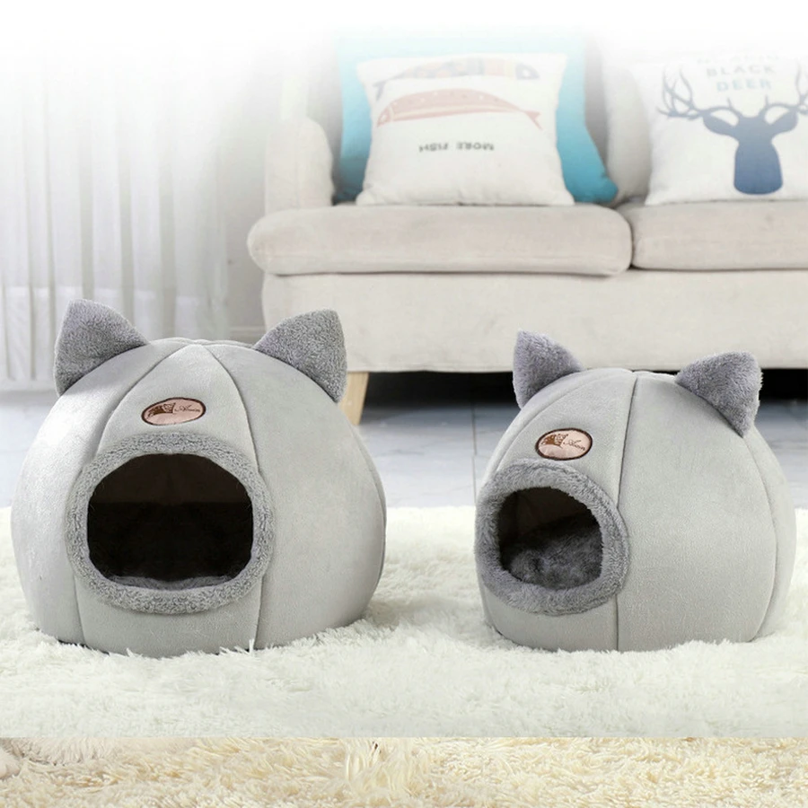 

Foldable And Removable Cat Bed Self Warming For Indoor Cat Dog House With Mattress Puppy Cage Lounger Grey Cat House