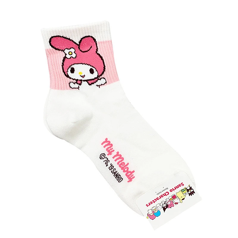 Hello Kitty-calcetines de tubo medio para niña y mujer, medias de animales de dibujos animados Kuromi, Kawaii Sanrio Melody, Rosered, blanco y negro