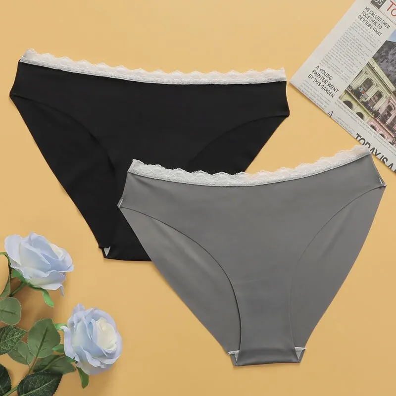 1-سراويل داخلية نسائية مريحة من الحرير الجليدي ، دانتيل منفرج مضاد للبكتيريا ، خصر منخفض ، سراويل داخلية نسائية ناعمة #3